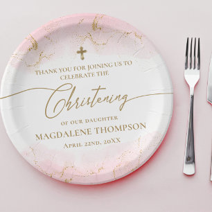 Assiettes En Carton Croix d'or rose moderne Christening