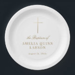 Assiettes En Carton Croix d'or simple élégant Baptême Christening<br><div class="desc">Nos plaques de papier Baptême Croix Or Simple Elegant sont assorties d'une fausse croix feuille or,  de type moderne et d'une belle écriture.</div>