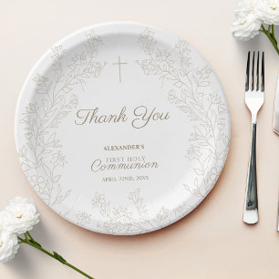 Assiettes En Carton Croix florale Remerciement Première Sainte Communi