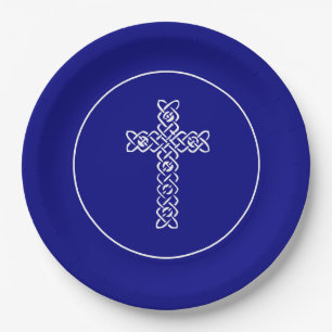 Assiettes En Carton Croix Navy Blue Communion Baptism Christen