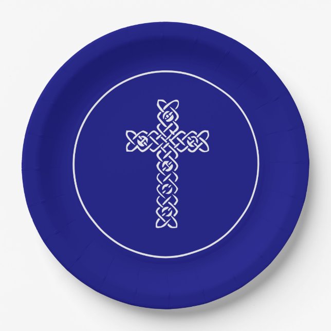 Assiettes En Carton Croix | Navy Blue Communion Baptism Christen (Devant)