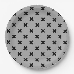 Assiettes En Carton Croix noire coutures sur gris
