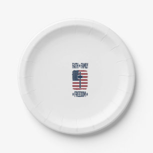 Assiettes En Carton Croix Patriotique Foi Famille Liberté Drapeau USA 