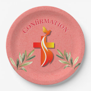 Assiettes En Carton Croix rouge et jaune et une confirmation de colomb