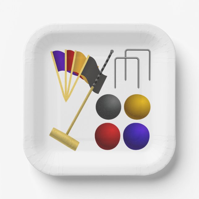 Assiettes En Carton Croquet Equipment Set Mallet Balls Hoops (Recto)