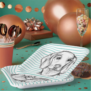 Assiettes En Carton croquis de teckel dessiné à la main en noir et bla