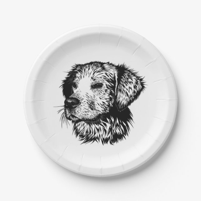 Assiettes En Carton Croquis en tête de canine (Devant)