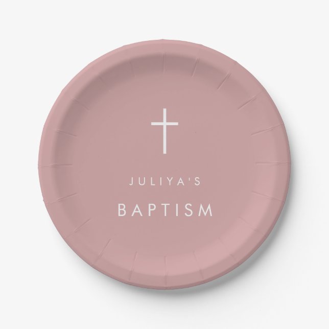 Assiettes En Carton Cross dusty pink baby girl  Baptism  (Devant)
