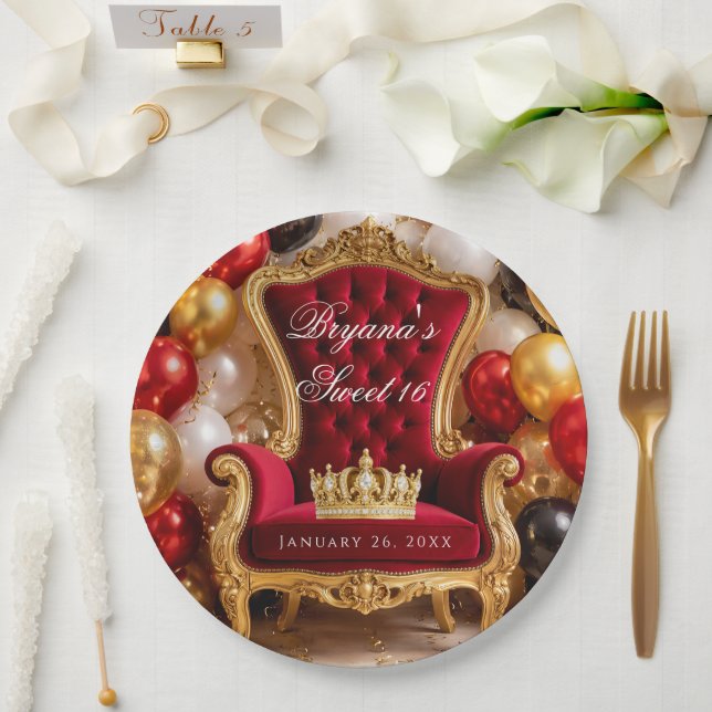 Assiettes En Carton Crowned in Gold Royal Chair Birthday Party (Mariage)