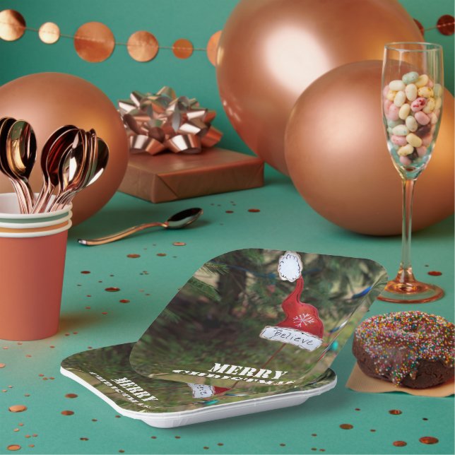 Assiettes En Carton Croyez Joyeux Noël Père Noël Casquette (Multi)