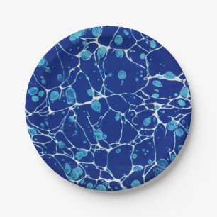 Assiettes En Carton Cru repéré par bleu marbrant avec les rivières