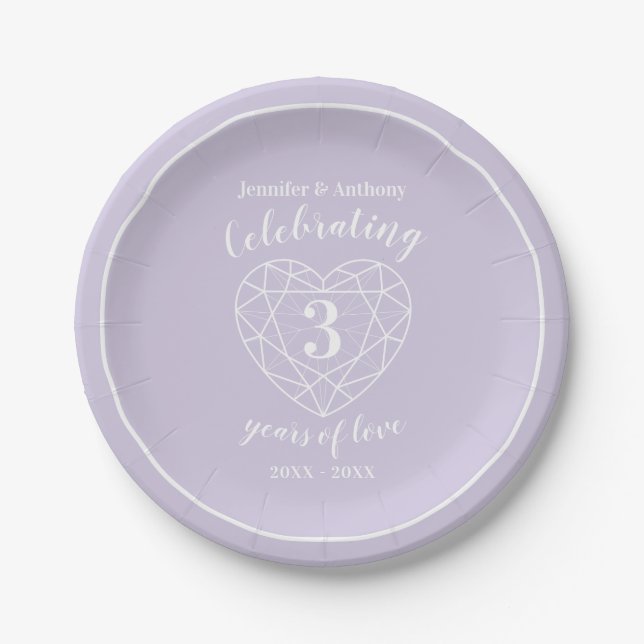 Assiettes En Carton Crystal anniversaire 3 ans fête personnalisée (Devant)