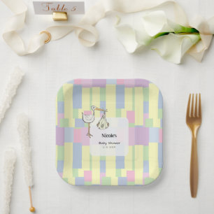 Assiettes En Carton Cubisme Rétro Funky Baby Shower Stark Livraison