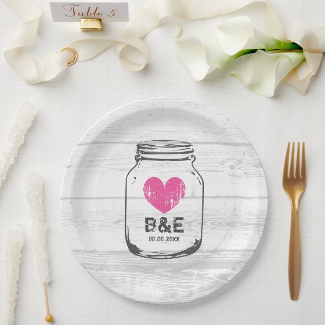 Assiettes En Carton Cuir en bois rustique bocal mariage campagnard (Mariage)