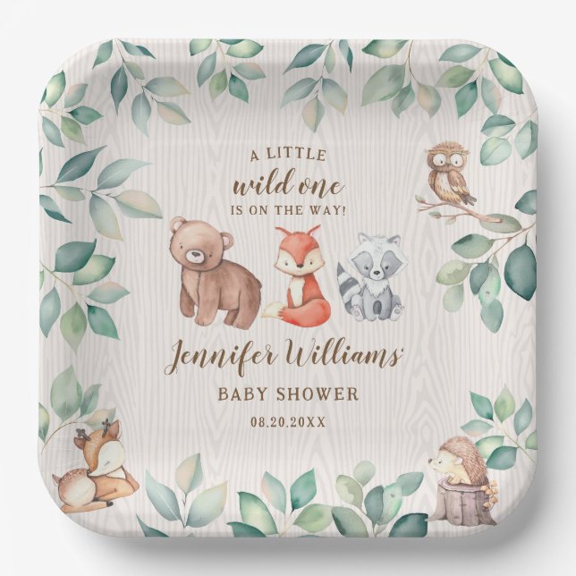 Assiettes En Carton Cuisine boisé animaux bébé garçon douches plaques (Recto)