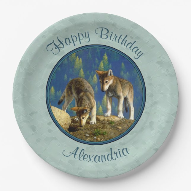 Assiettes En Carton Cuisine Curieux Pups De Loup Gris (Devant)