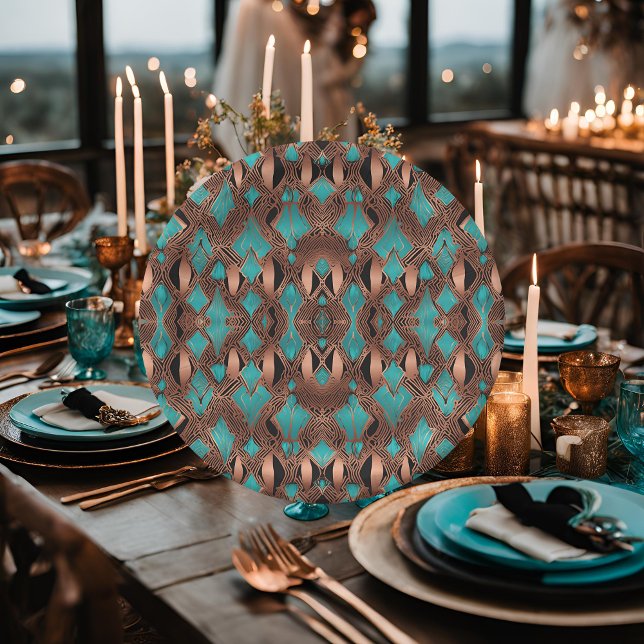Assiettes En Carton Cuivre élégant et Motif turquoise (Créateur téléchargé)