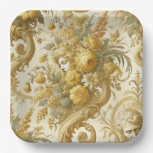 Assiettes En Carton Culte d'or - Coussin floral baroque