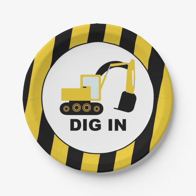 Assiettes En Carton Cumpleaños infantil excavadoras Dig In (Devant)