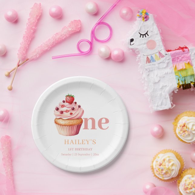 Assiettes En Carton Cupcake Anniversaire Invitation, Filles 1er Annive (Fête)