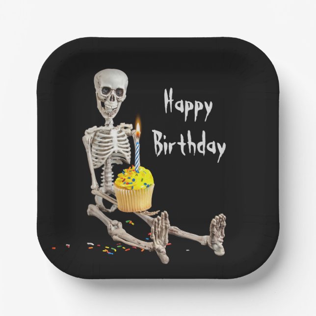 Assiettes En Carton Cupcake d'anniversaire de squelette d'Halloween su (Recto)