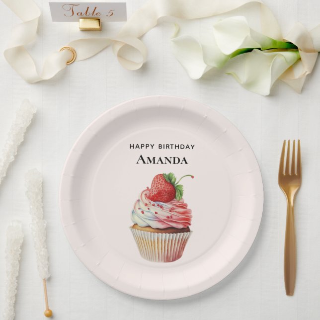 Assiettes En Carton Cupcake fraise dessert dessert Anniversaire (Mariage)