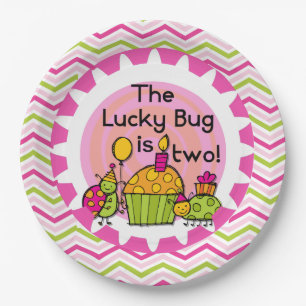 Assiettes En Carton Cupcake Lucky Bug 2e Plaques papier d'anniversaire