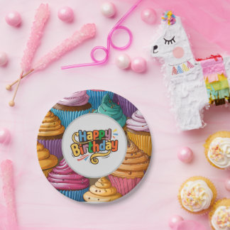 Assiettes En Carton cupcake print anniversaire de enfant party Plaque