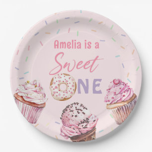 Assiettes En Carton Cupcake rose et Plaques de papier d'anniversaire