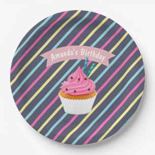 Assiettes En Carton Cupcake thème fête d'anniversaire personnalisée