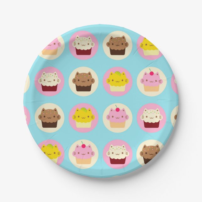 Assiettes En Carton Cupcakes chats mignons (Devant)
