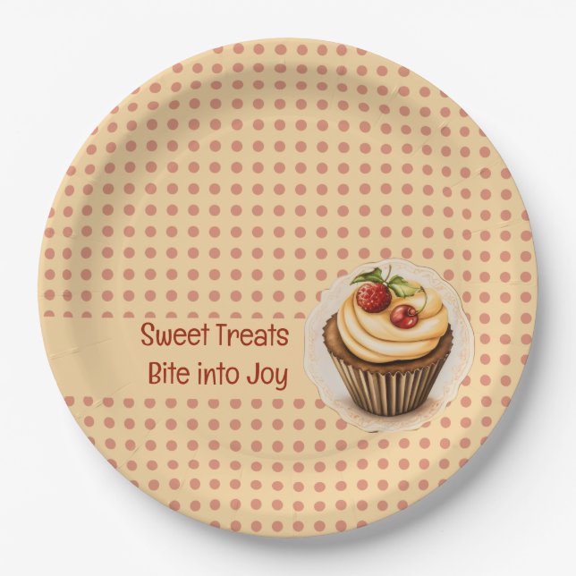 Assiettes En Carton CupCakes et points (Devant)