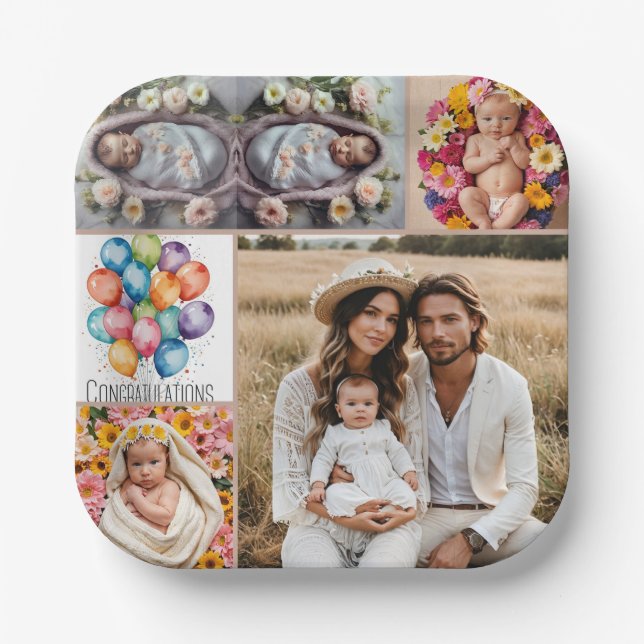 Assiettes En Carton Custom Baby Photo Paper Plate – Brown Frame  (Recto)