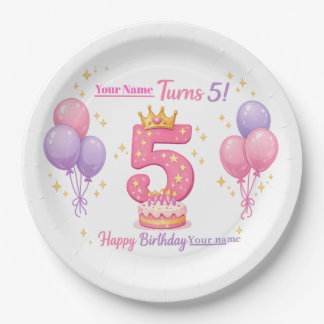 Assiettes En Carton Custom Birthday Plates for Kids - 5th Birthday