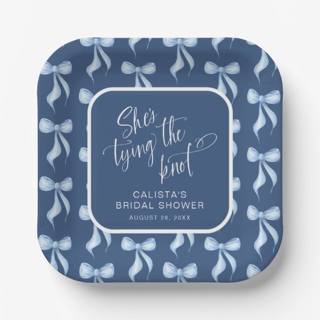 Assiettes En Carton Custom Blue She's Tying the Knot Bridal Shower (Recto)