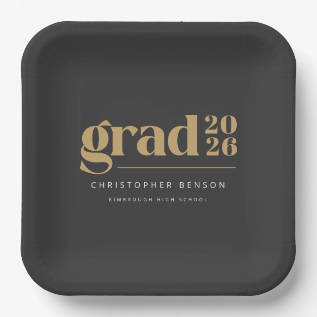 Assiettes En Carton Custom Charcoal Gray Gold 2026 Graduation (Recto)