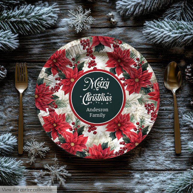 Assiettes En Carton Custom Christmas Flowers Red Green Paper Plates  (Custom Christmas Flowers Red Green Paper Plates )