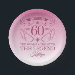 Assiettes En Carton Custom Cute Happy 60th Birthday<br><div class="desc">Fournitures élégantes personnalisables pour les fêtes d'anniversaire pour les femmes,  avec fausse parties scintillant rose. Personnalisez-le en ajoutant le nom de la fille d'anniversaire.</div>