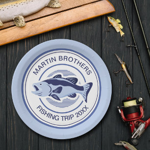 Assiettes En Carton Custom Fisherman Party Blue Bass Poisson