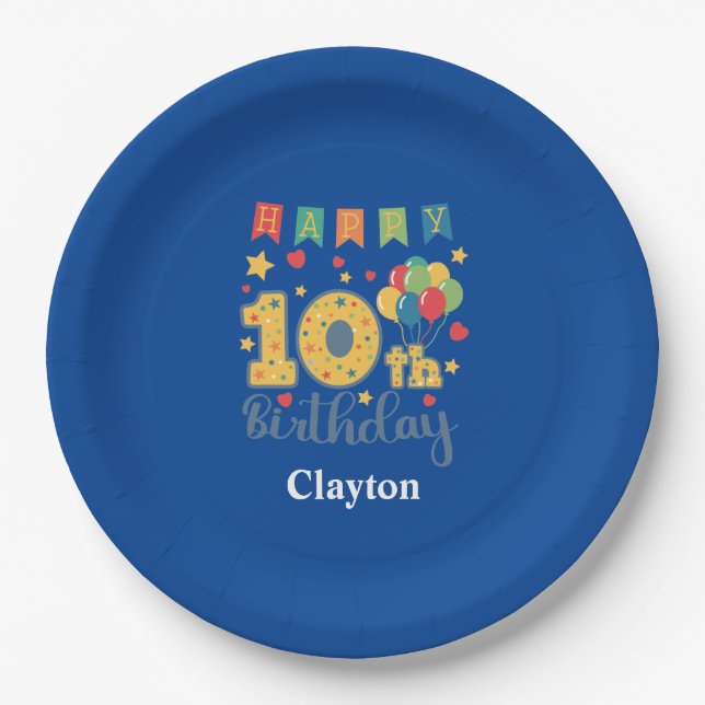 Assiettes En Carton Custom Happy 10th Birthday Party (Devant)