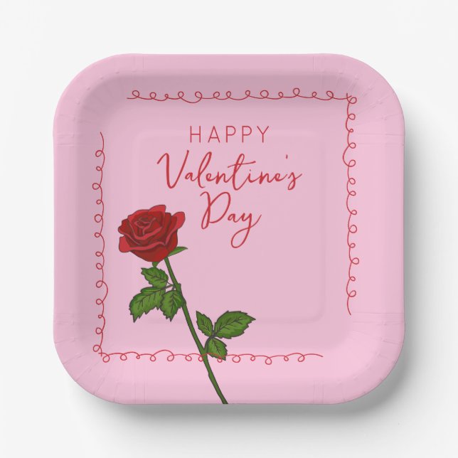 Assiettes En Carton Custom Happy Valentine’s Day Rose  (Recto)