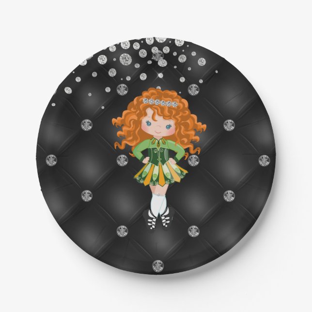 Assiettes En Carton Custom Irish Dance Redhead Girl Green, Noir (Devant)
