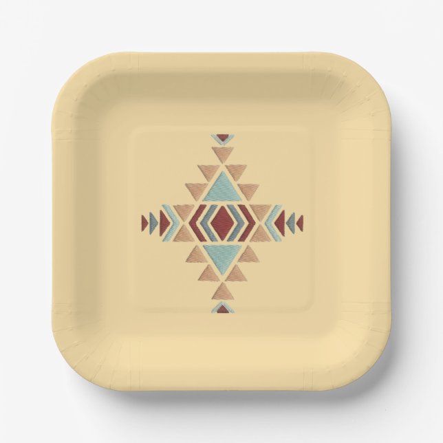 Assiettes En Carton Custom Moroccan Geometric Embroidery  Paper Plates (Recto)
