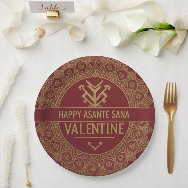 Assiettes En Carton Custom Name Happy Valentine's Day: Red & Gold Lux  (Mariage)