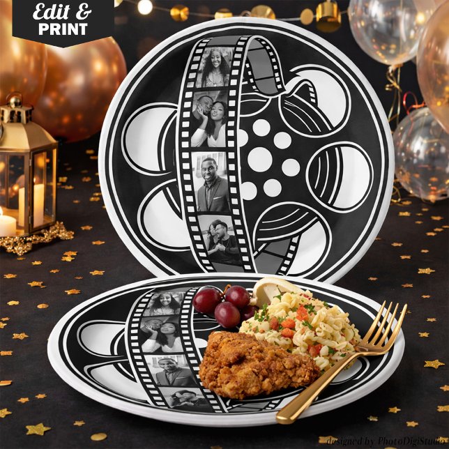 Assiettes En Carton Custom Photo Plates, Hollywood Party Film Strip (Custom Photo Plates, Hollywood Party Film Strip Clapperboard Paper Plates)