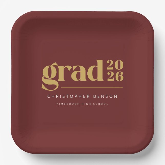 Assiettes En Carton Custom Red Gold 2026 Grad Graduation (Recto)
