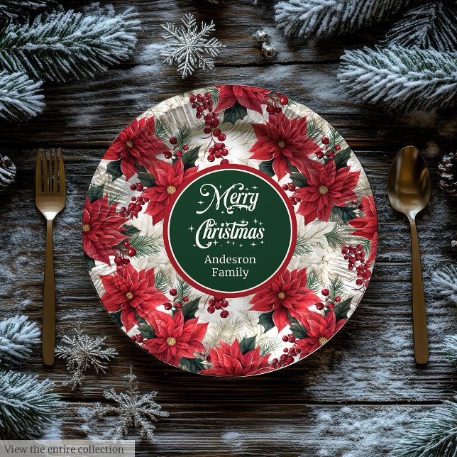 Assiettes En Carton Custom Red Poinsettia Chic Christmas Paper Plates  (Custom Red Poinsettia Chic Christmas Paper Plates )
