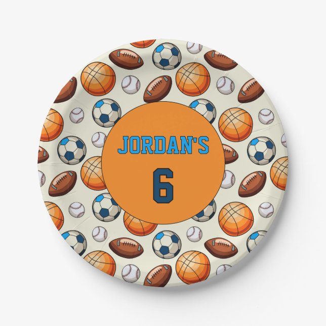 Assiettes En Carton Custom Sports Theme Kids Birthday Paper Plates  (Devant)