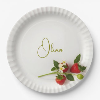 Assiettes En Carton Custom Strawberry Sprig Flower Foliage Name