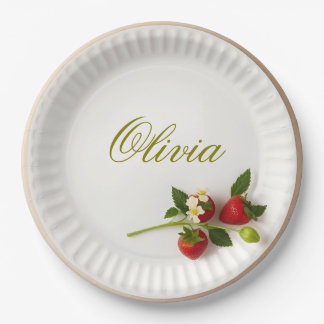 Assiettes En Carton Custom Strawberry Sprig Flower Foliage Name